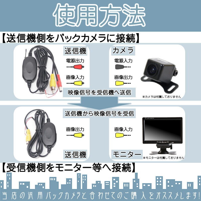 ワイヤレスキットバックカメラ12V車用トランスミッターキット映像信号ワイヤレス取付リアカメラ12VD.I.Y映像入出力