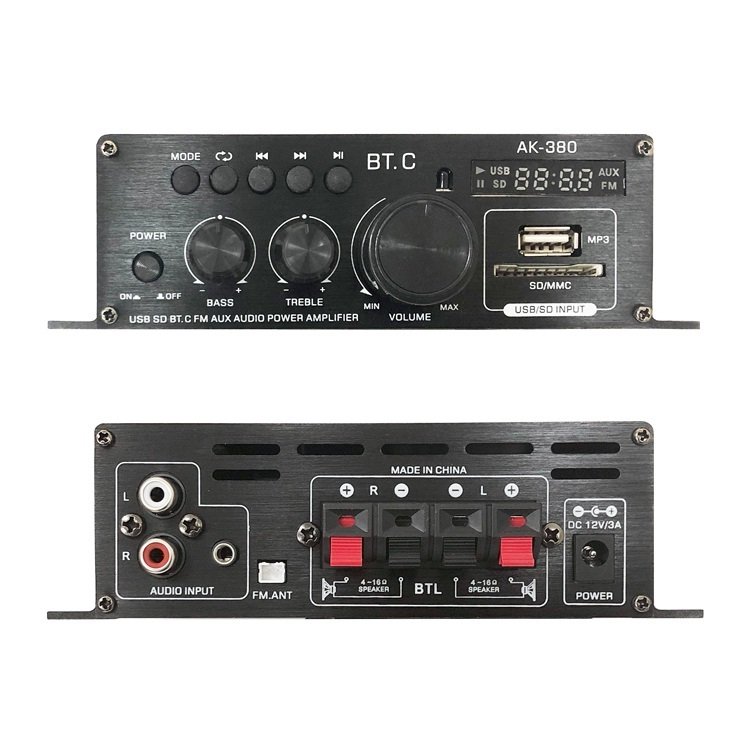 パワーアンプ デジタルアンプ オーディオアンプ 小型 2ch 出力40W＋40W USB SD カード再生可 HiFi Bluetooth5.0対応 マイク対応 ハイパワー 高音質 アルミボディ 多機能 重低音調整 リモコン ACアダプター付 oneup-10006899 良品本舗 ONEUP サンプル画像2