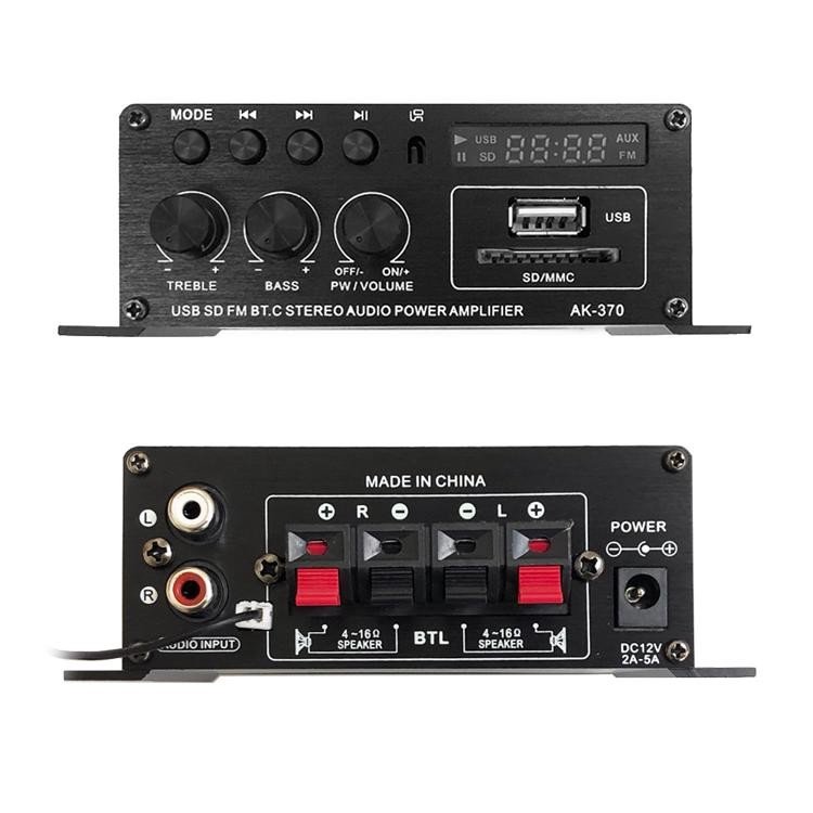 パワーアンプ デジタルアンプ オーディオアンプ 小型 2ch 出力20W＋20W USB SD カード再生可 HiFi Bluetooth5.0対応 マイク対応 ハイパワー 高音質 アルミボディ 多機能 重低音調整 リモコン 12V-5A アダプター付 oneup-10006907 良品本舗 ONEUP サンプル画像2