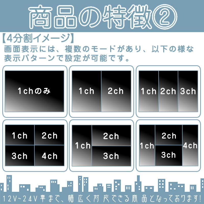 エルフ 4台セット マツダ 良品本舗 4台 オンダッシュモニター 24v車 デュトロ 投光器 他対応9インチ セット 4台セット バックカメラ Trucks トラック等に 大型車 赤外線led搭載 バックカメラ Oneup4分割 ノイズ対策済トヨタ 日野 Fuso 24v車 オンダッシュモニター 大型車