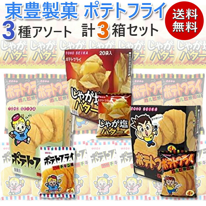 東豊製菓 ポテトフライ 3種アソート 各1箱計60袋セット (じゃが塩バター/カルビ焼/フライドチキン) 駄菓子 スナック