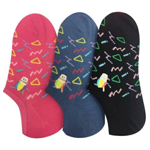 スニーカーソックスセット (幾何学柄シェーブアイス刺繍) (3色アソート) (23-25cm) (6足セット)FNRJ