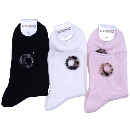 【送料無料】 クルーソックス(ブラック・ホワイト・ピンク)(リブ輪っか付き)(23-25cm)(3足セット)みっとめるへん社