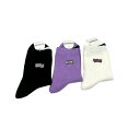 【送料無料】 クルーソックス(ブラック・パープル・ホワイト)(Cute刺繍入り)(23-25cm)(3足セット)みっとめるへん社