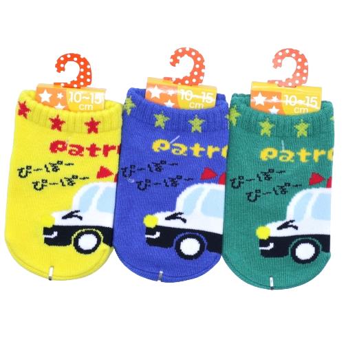 【送料無料】 キッズソックス パトカー (イエロー・ネイビー・グリーン) (10-15cm) (3足セット)みっとめるへん社