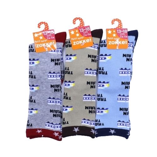 【送料無料】 グレーxレッド、ブラウンxクロ、ブルーxクロ(13-18cm)(2歳〜6歳)(TRAIN付)(3足セット)みっとめるへん社