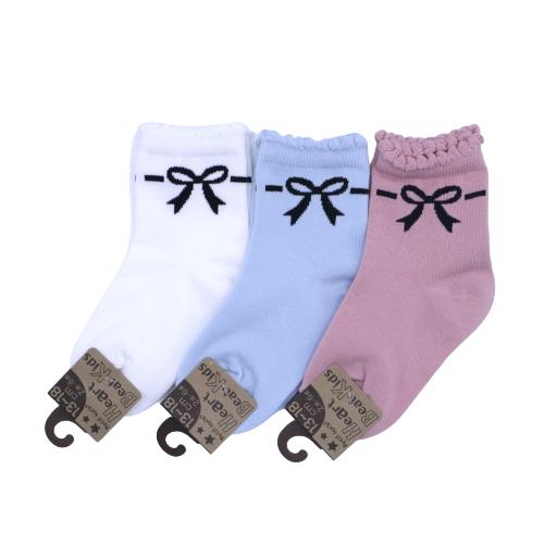 【送料無料】 キッズソックス リボン柄 (ホワイト・ブルー・ピンク) (13-18cm) (3足セット)みっとめるへん社