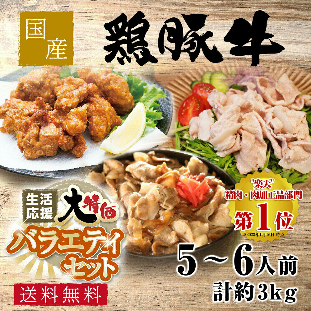 ファミリーセット♪純国産 牛/豚/鶏 バラエティセット 計約3kg 主婦の味方 スーパーのチラシに負けない！お肉の備蓄！2週間は持つ！食品 食品