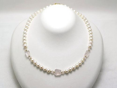 パールデザインネックレス7mmあこや(和珠)本真珠×水晶2【送料無料】