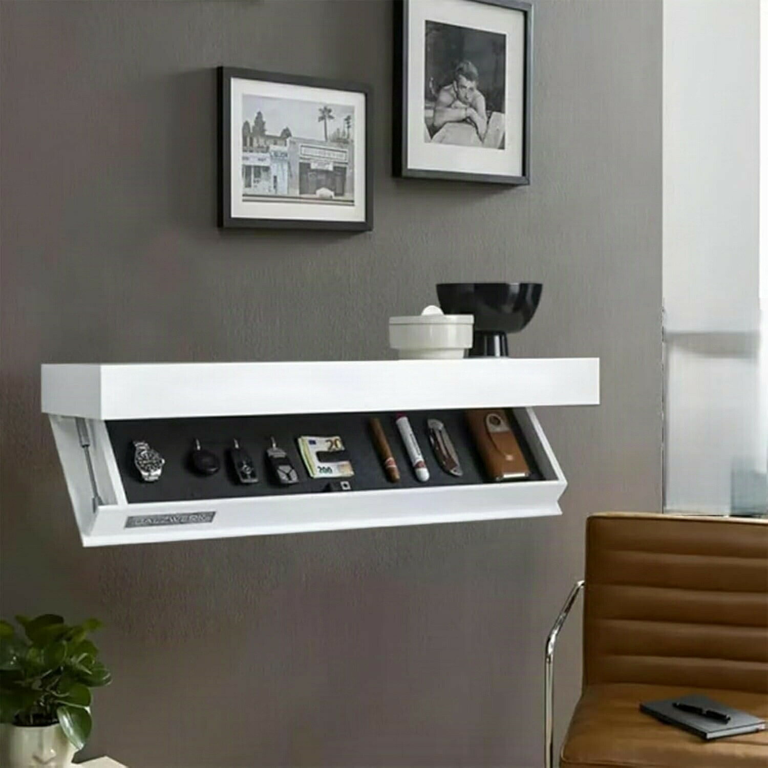 【ブラックフライデー｜P5倍＆クーポン｜11/27まで】 隠し棚 壁掛け収納 木製隠し棚 トラップドアシェ..