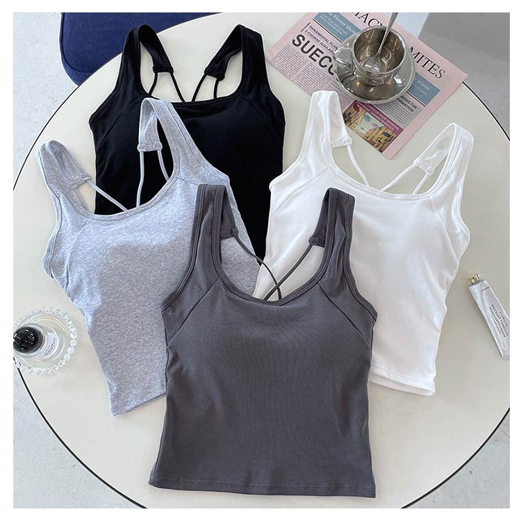 ＼店内SALE開催中／ カップ付き ショート丈 綿混 タンクトップ インナー 重ね着 トップス レディース ルームウェア キャミソール...