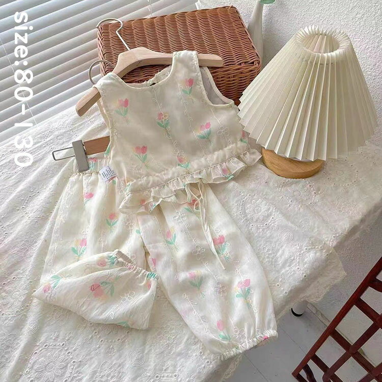 樂天商城 - ＼店内SALE開催中／ セットアップ キッズ 女の子 子ども服 夏 ガール ノースリーブ 上下セット 花柄 タンクトップ 半パンツ