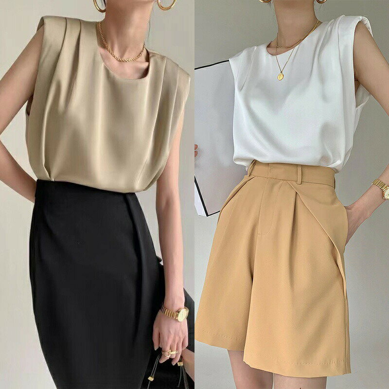 光沢感 タンクトップ 肩パッド付き キャミソール レディース インナー 大きいサイズ 春夏 上品 重ね着 肌着 透けない 敏感肌 保温 速乾