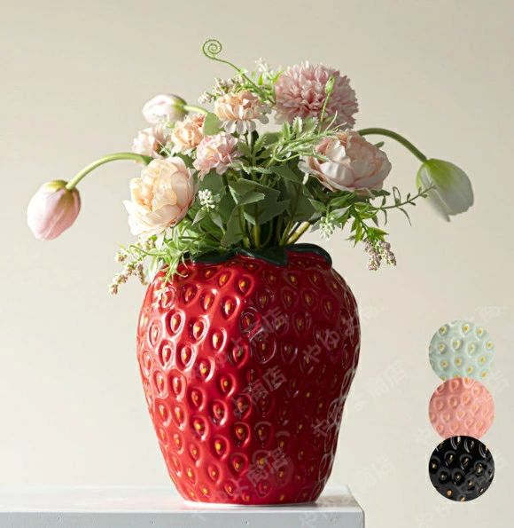 陶器 いちご型 花瓶 おしゃれ 可愛い インテリア ドライフラワー 雑貨 ユニーク