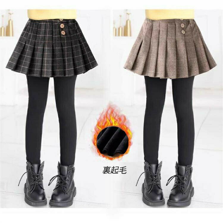 キュロット 長ズボン レギンス ストレッチパンツ 裏起毛 子供服 秋冬 チェック柄 暖かい ロングパンツ ..