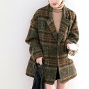 アウター ジャケット レディース ミドル丈コート チェック柄ブルゾン レトロオーバーサイズ ピーコート ブークレ起毛裏地 ダブルボタン ゆったり長袖 秋冬クラシ...