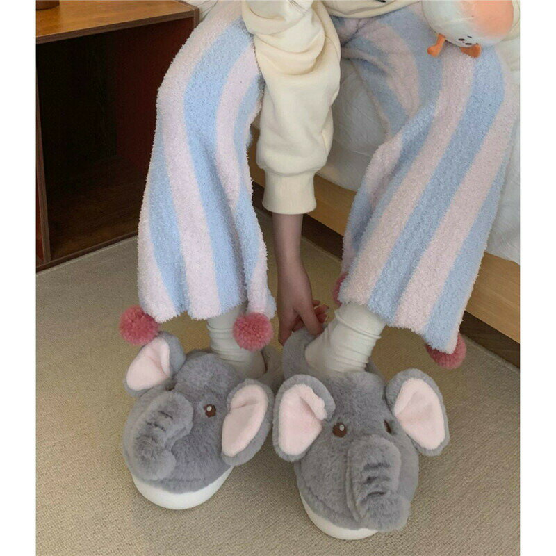 樂天商城 - ＼店内SALE開催中／ 動物 ゾウ スリッパ 暖かい ルームシューズ モコモコ サンダル 冬 あったか おしゃれ 室内履き ふわふわ 人気 秋冬用 防寒対策 かわいい プレゼント