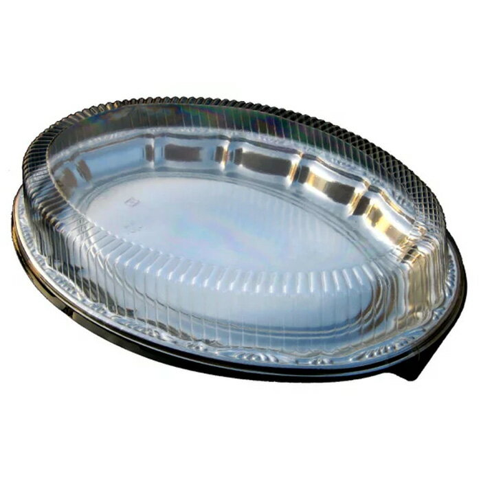 オードブル皿　DXプラッター390　蓋付きセット（1枚入）パーティー皿 小判皿　プラスチック皿 使い捨て皿 銀皿 オー…