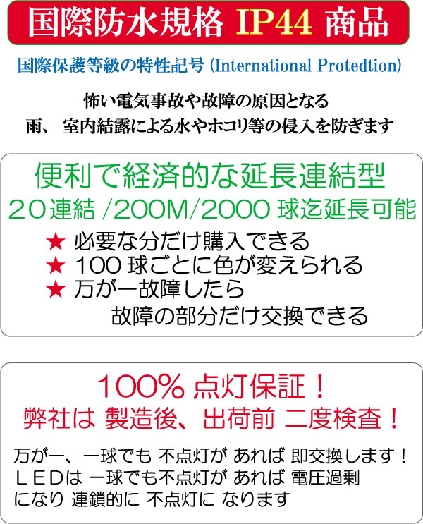 クリスマス イルミネーション LED 屋外用 100%点灯保証！ 送料無料条件付 業務用 防水屋外用 【HP-白-球】 ハイパープロ ストレート型100球 ホワイト 白色 追加延長球のみ（電源コンセント無）この商品のみでは点灯しません 延長連結型 クリスマスライト 3