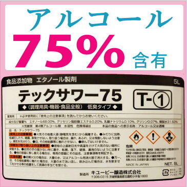 アルコール 除菌液 アルコール75％ 除菌剤 テックサワ 5L入 4/27出荷 （クレジット決済又は着金確認後出荷） 抗菌 消臭 ジェルタイプと違いスプレー可 アルコールスプレー アルコール消毒 アルコール殺菌 代引き不可