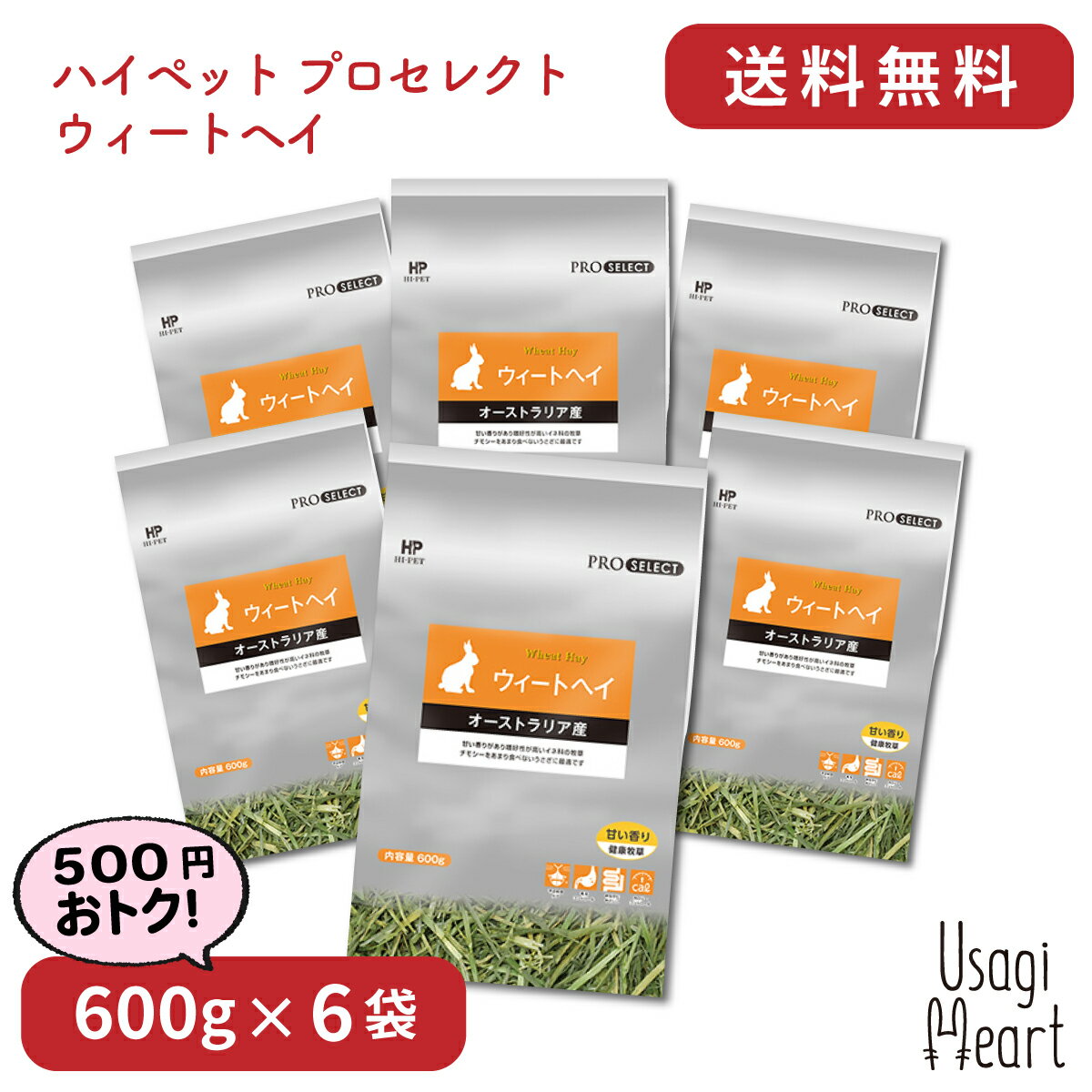 プロセレクト ウィートヘイ ハイペット 600g×6袋 チモシー 牧草 イネ科の牧草 うさぎ ミニウサギ ネザーランドドワーフ ホーランドロップ ロップイヤー うさぎ全般 大容量 うさぎ用品 ウサギ