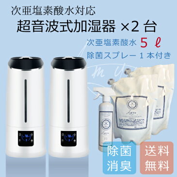 加湿器2台!次亜塩素酸水5Lとスプレー付き 噴霧器 加湿器 業務用 しっかり消臭・除菌! 大容量6.5L 1年保証付き 超音波式 超音波式加湿器