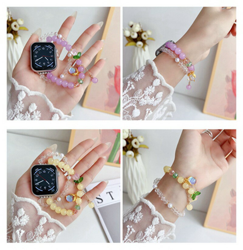 アップルウォッチ バンド レディース ビーズ おしゃれ Series9 8 7 6 5 4 3 2 1 SE se2 apple watch バンド 韓国 44mm 40mm 38mm 42mm 45mm 49mm バンド交換 大人可愛 伸縮性 調整工具不要 装着簡単