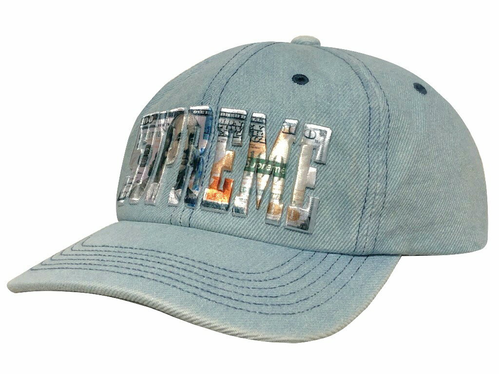 Rakuten - SUPREME シュプリーム キャップ 26SS 新品 デニム Embroidered Money Logo 6-Panel CAP DENIM エンブロイダード マネー ロゴ 6パネル キャップ ブルー アメリカ 100ドル 紙幣 アップリケ ワッペン 刺繍