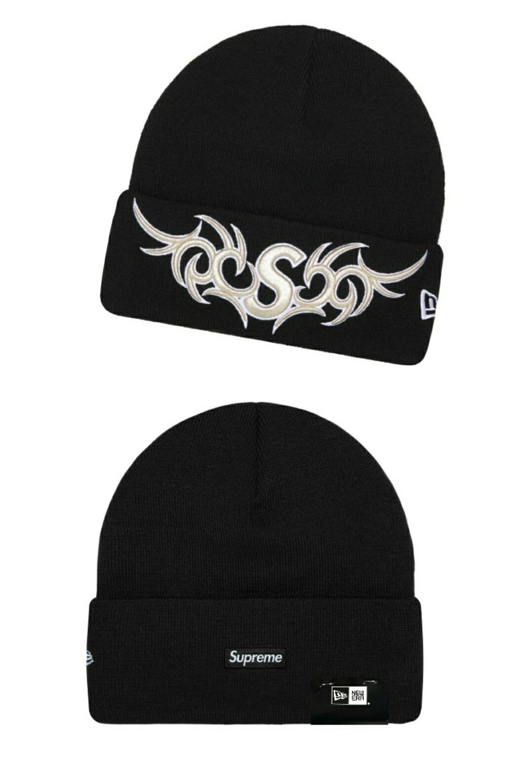 SUPREME シュプリーム ニューエラ コラボ ニット帽 25AW 黒 New Era Tribal S Logo...