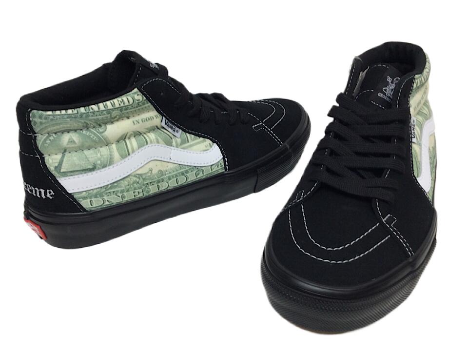 シュプリーム スニーカー SUPREME VANS ヴァンズ 23SS 新品 黒 Vans DollarSkate Grosso Mid BLACK スケート グロッソ ミッド バンズ ドル紙幣