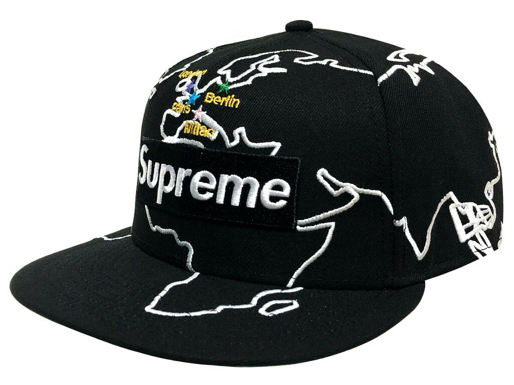 SUPREME シュプリーム ニューエラ コラボ 23AW 黒 Worldwide Box Logo New Era cap BLACK ワールドワイド ボックスロゴ ニューエラ ブラック 世界地図