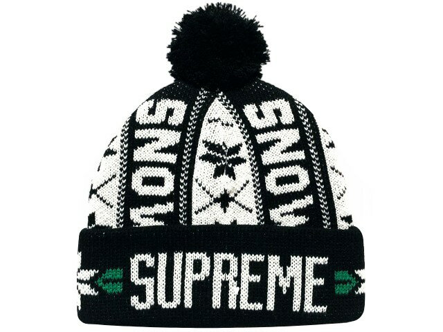 楽天ONLY ONE STYLESUPREME シュプリーム ニット帽 23AW 黒 Snow Beanie BLACK スノー ビーニー ブラック 雪柄 ボンボン 23FW