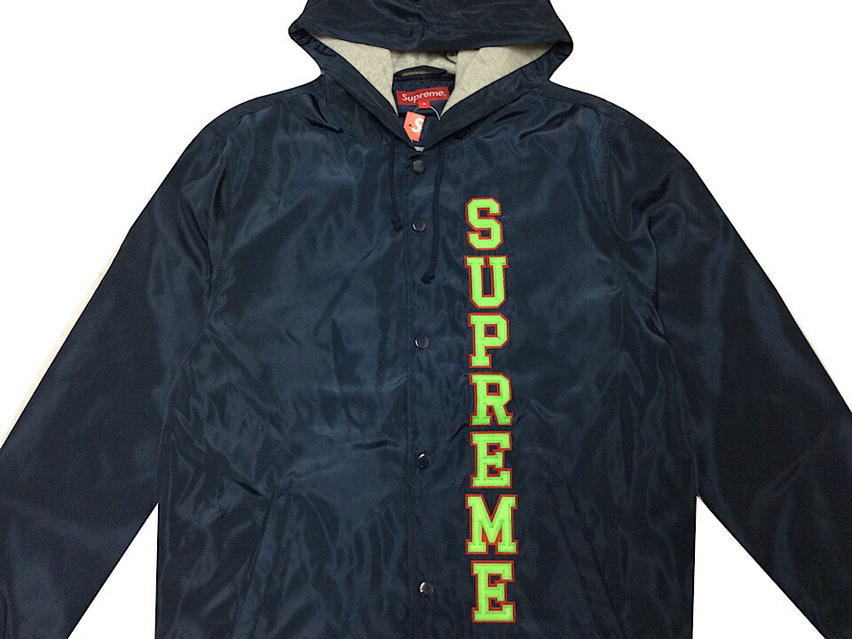 シュプリーム コーチジャケット メンズ SUPREME シュプリーム ジャケット 17SS 新品 紺 Vertical Logo Hooded Coaches Jacket フード付き コーチジャケット バーティカル ロゴ 縦ロゴ NAVY ネイビー 送料無料