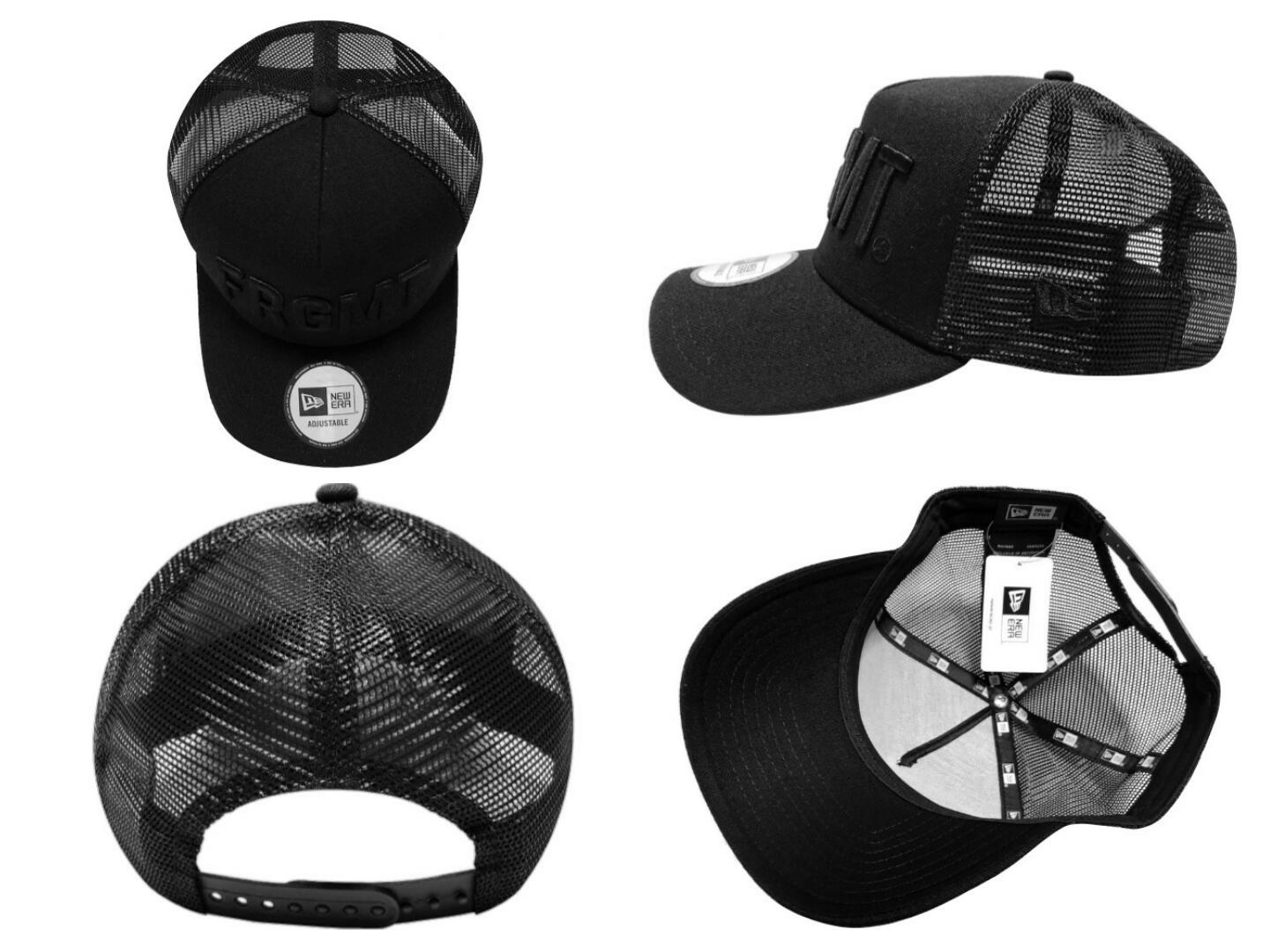 FRAGMENT DESIGN フラグメント　デザイン ニューエラ　コラボ 2020 新品 黒 NEW ERA 9FORTY A-Frame Trucker CAP FRGM ロゴ メッシュ キャップ BLACK　ブラック 刺繍　藤原ヒロシ　HF