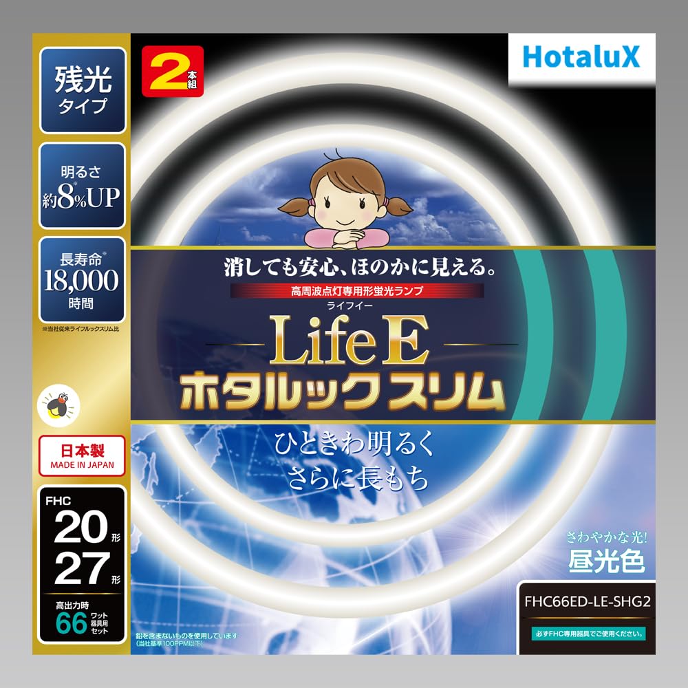 Round Slim Flourescent - スリム蛍光灯 20形 27形 2本セット 昼光色 66W器具用 長寿命 高周波点灯専用 環形蛍光ランプ 丸形 蛍光管