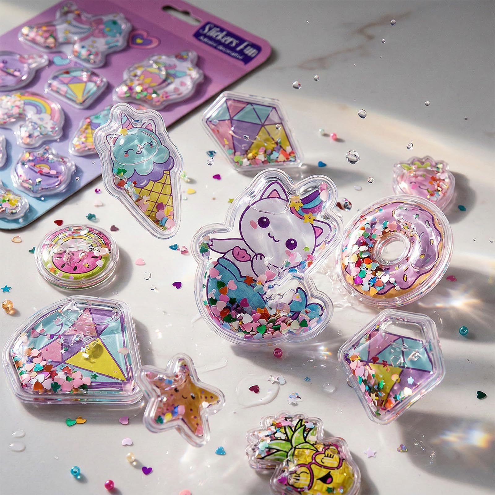 シール 3枚セット 立体 ぷくぷく デコレーション ステッカー ぷにぷに ふわふわ もちもち スクイーズ素材 かわいい おしゃれ 雑貨 onlyons-10072325 EverestOnline パッケージ画像