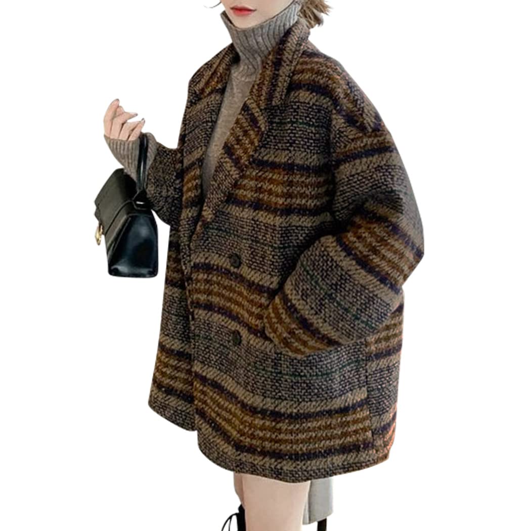 Rakuten - コート レディース アウター 中厚手 オーバーサイズ ゆったり 秋冬 防寒 グレンチェック柄 ブラウン M