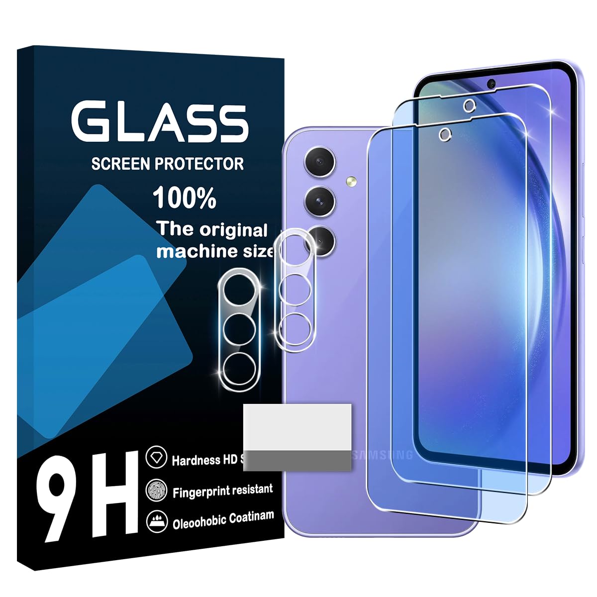 Protectors - スマホフィルム Galaxy A54 強化ガラス ブルーライトカット 2枚 カメラフィルム 2枚 セット 9H硬度 全面保護 高透過率 飛散防止 耐衝撃 指紋防止 気泡防止 ラウンドエッジ加工 簡単貼り付け