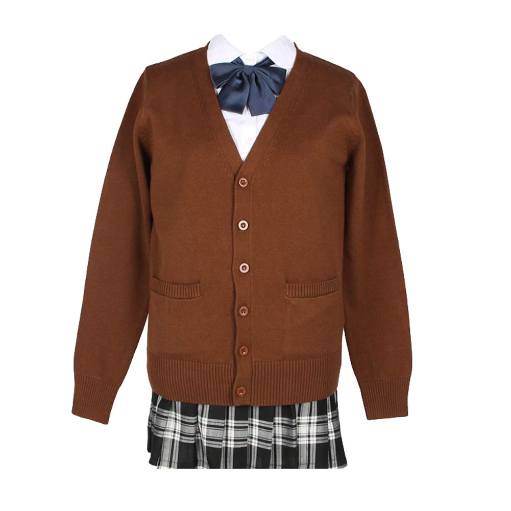 スクールカーディガン 女子 制服 ニット 無地 ゆったり 通学 厚手 学校用 コーヒー XLサイズ