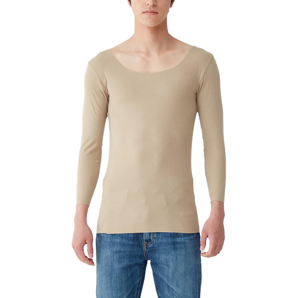 インナー メンズ 8.5分袖 Tシャツ 汗取りパッド付 カットオフ 保湿 抗菌防臭 クル...