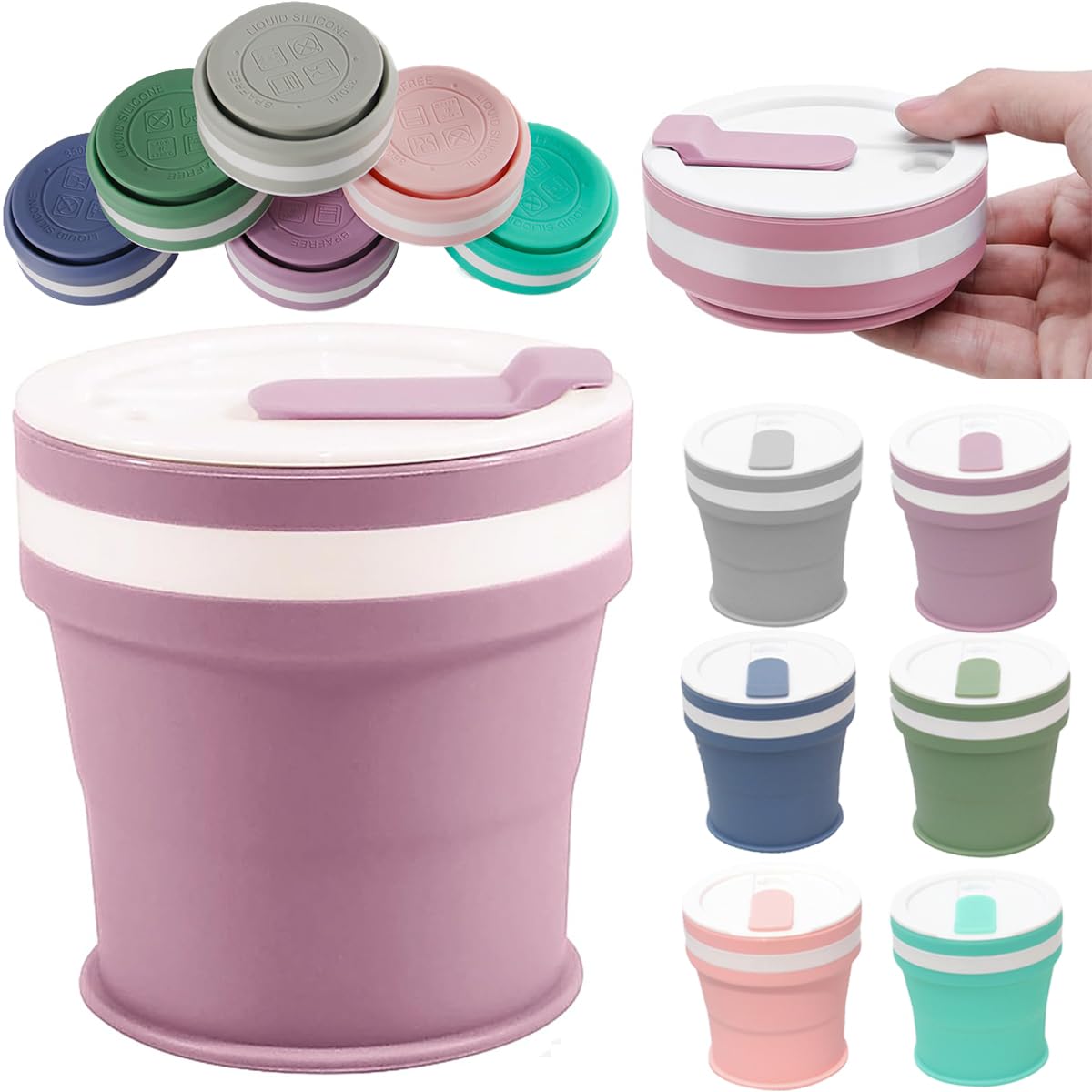 ・容量:350ml ・素材:食品グレードシリコーン ・耐熱温度:200℃ ・耐冷温度:-50℃ ・機能:折りたたみ式、漏れ防止蓋付き、ストロー挿入可能