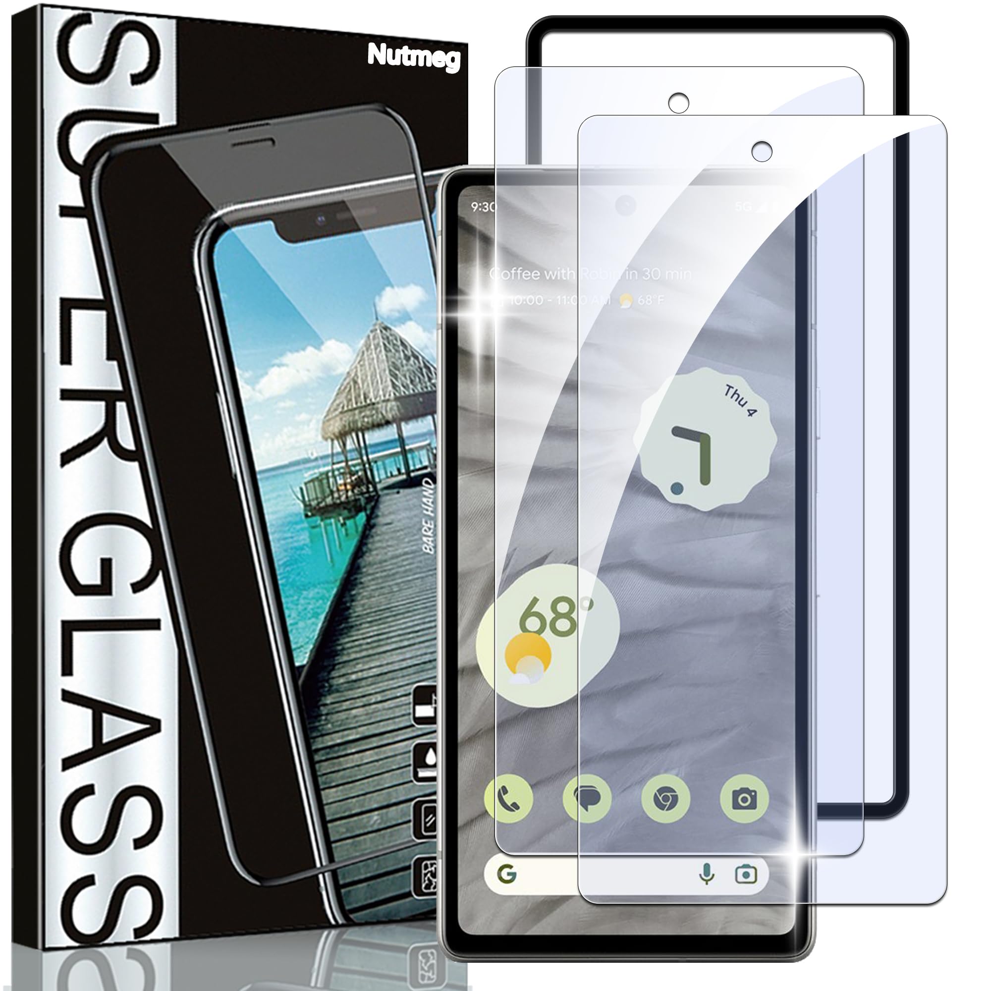 Protectors - スマホ保護フィルム Google Pixel 7a 2枚セット ブルーライトカット 強化ガラス 9H 高透過率 反射防止 撥油性 耐衝撃 飛散防止 気泡防止 ガイド枠付き