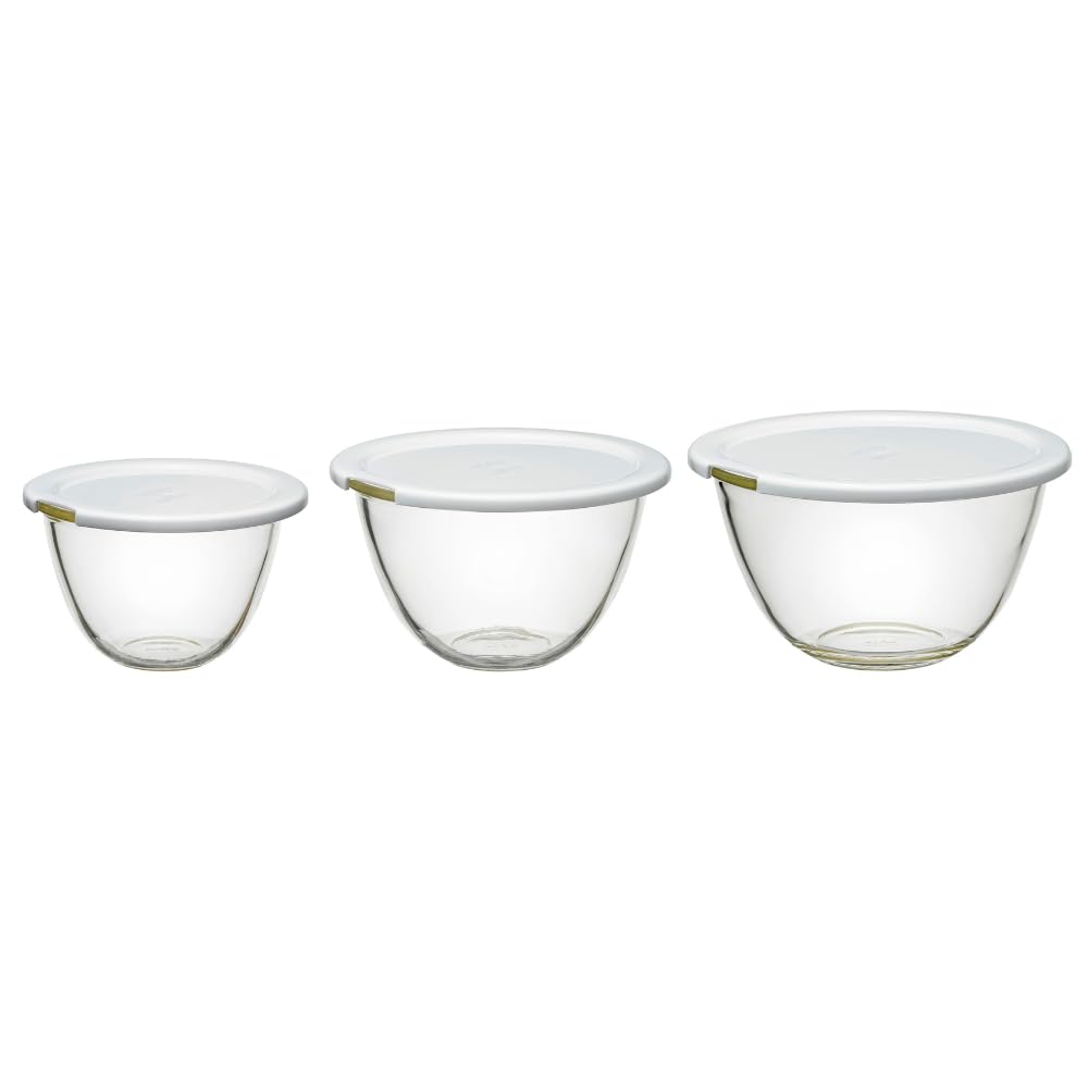 Ball - 耐熱ガラスボウル 3個セット フタ付き 電子レンジ対応 900ml 1500ml 2200ml 日本製 クリア キッチン用品 調理器具