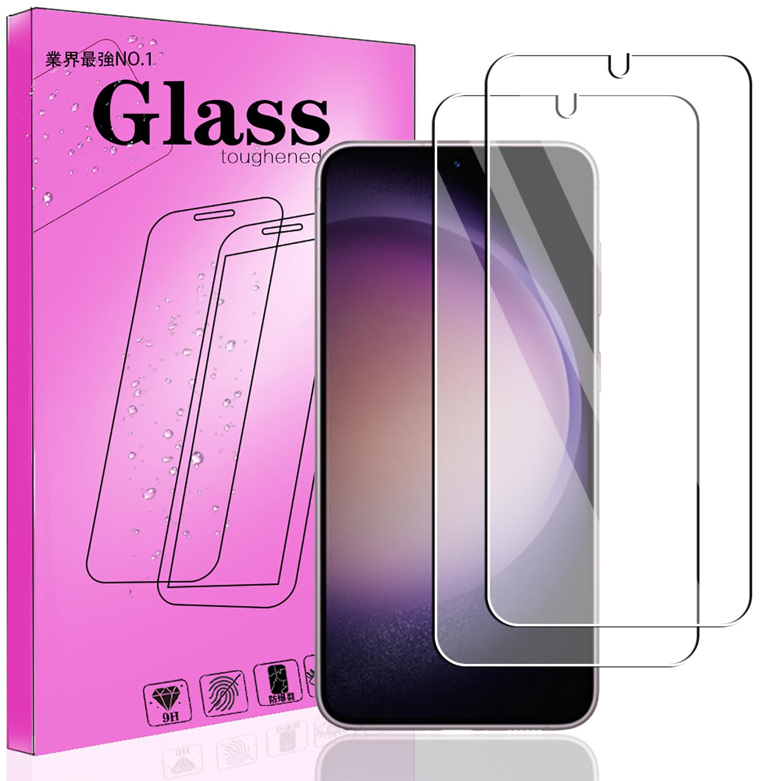・対応機種:Galaxy S24 Plus 5G ・入数:2枚 ・素材:日本旭硝子(AGC) ・硬度:9H ・透過率:99% ・機能:飛散防止、衝撃吸収、指紋防止、撥水撥油、抗菌、自動吸着、気泡ゼロ