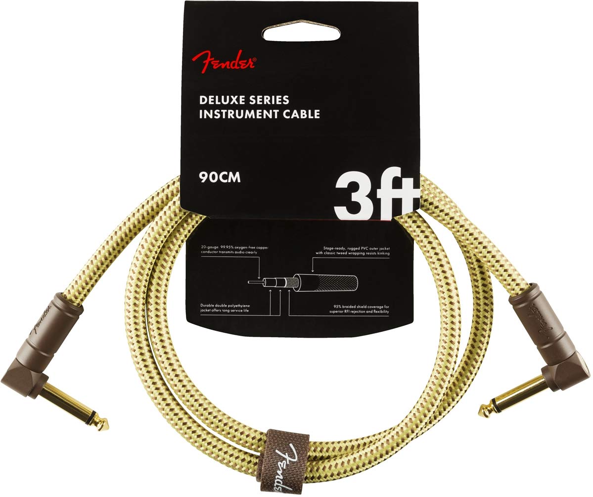 Shielded Cable - シールドケーブル 楽器用 ギター ベース ケーブル L型-L型 3フィート 約90cm ツイード素材 高耐久 ノイズ対策 接続ケーブル