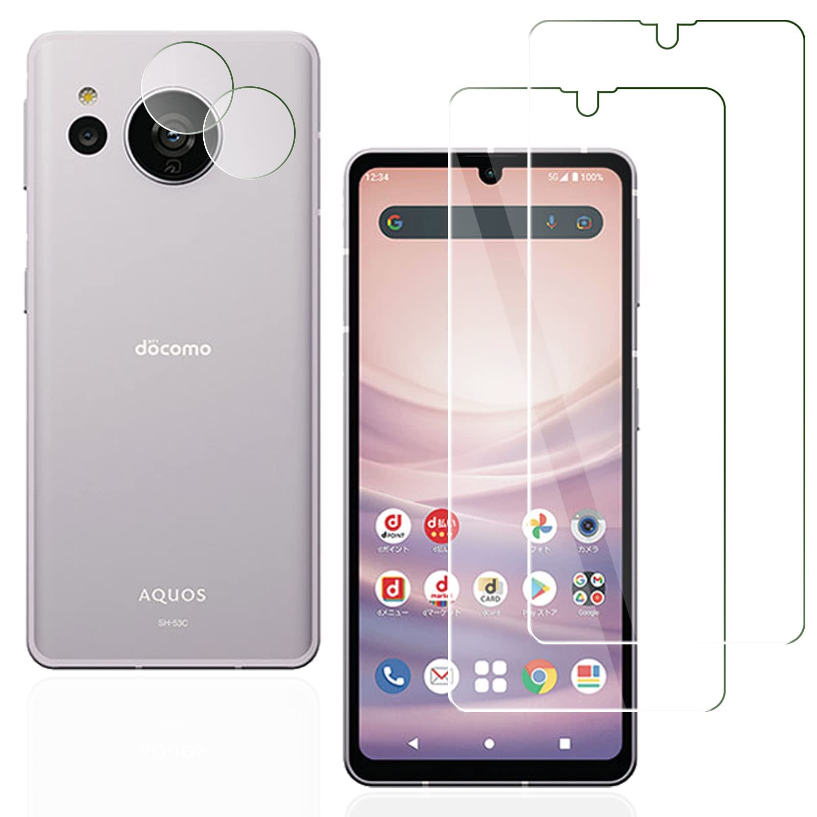 スマートフォン用液晶保護フィルム 2枚 カメラ用強化ガラス 2枚 セット 全面保護 耐衝撃 極薄 気泡ゼロ 指紋防止 画面保護 カバー