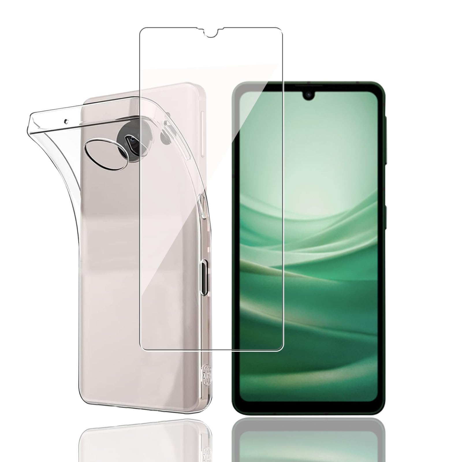 ・対応機種:AQUOS sense7 SH-53C SHG10 ・ケース素材:高品質TPU ・フィルム素材:日本旭硝子製強化ガラス ・透明度:99% ・硬度:9H ・加工:ラウンドエッジ加工、ハードコーティング加工、飛散防止加工、アンチオイルコーティング、散熱加工