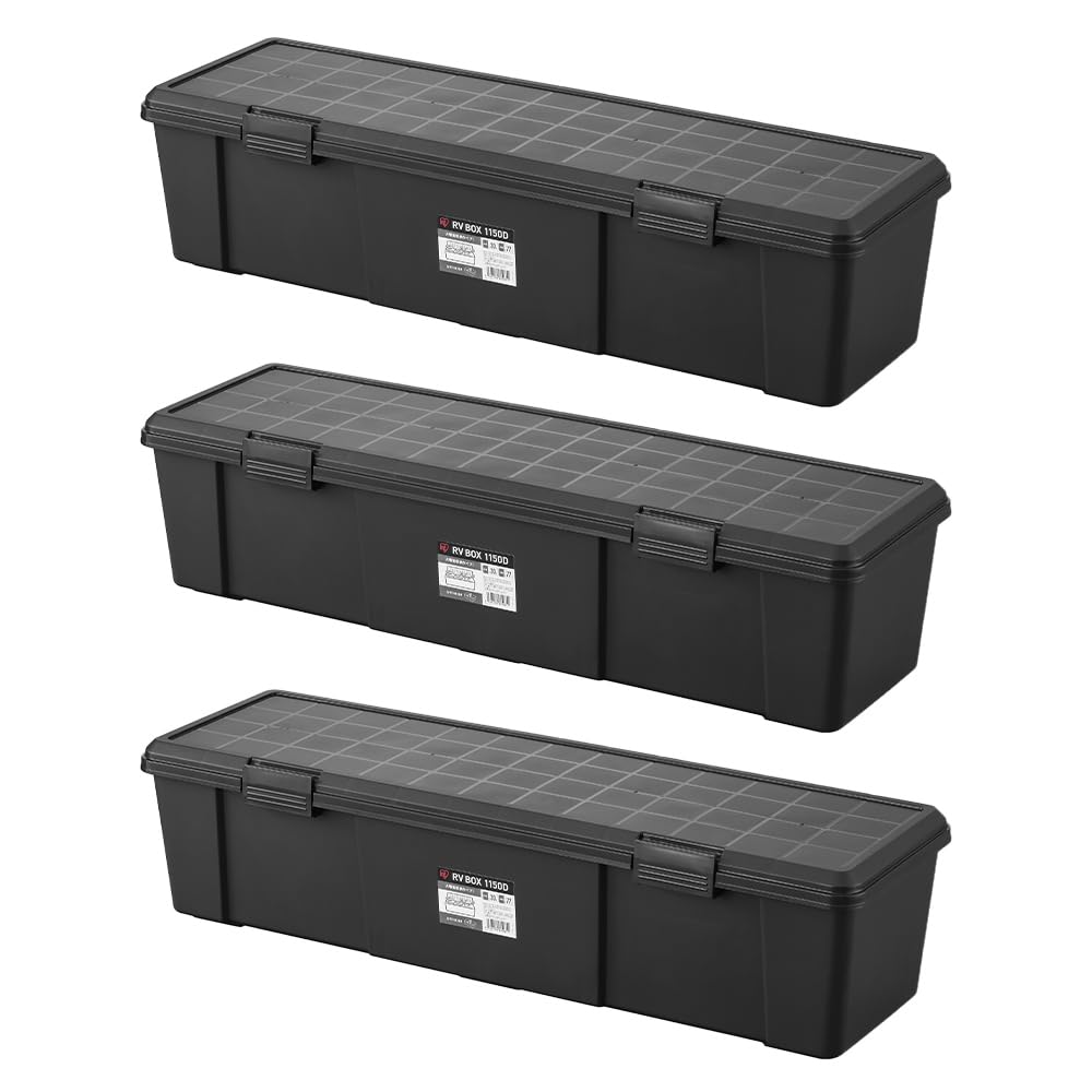 樂天商城 - 収納ボックス 3個セット 屋外 コンテナ 77L 幅115×奥行35×高さ28cm 大容量 フタ付き 頑丈 プラスチックケース アウトドア キャンプ チャコールグレー
