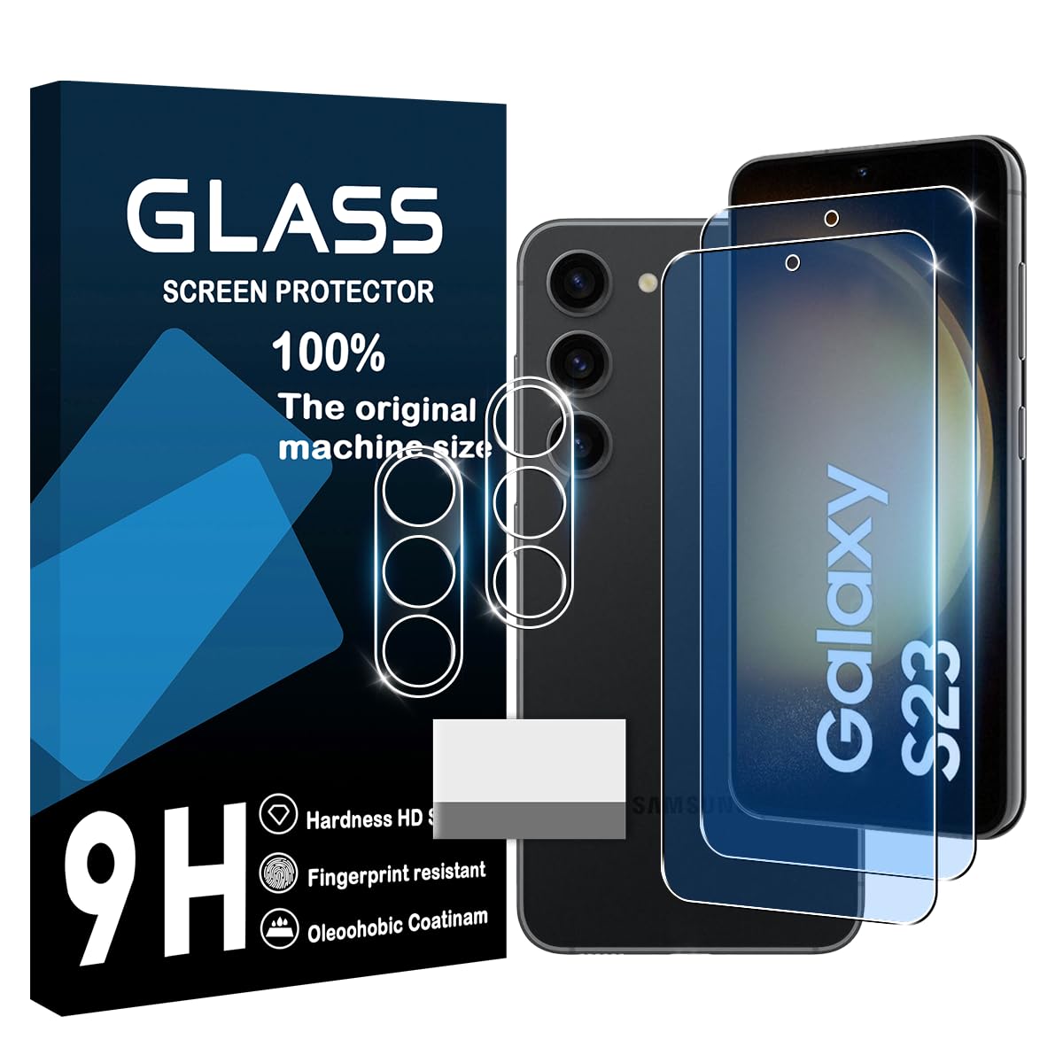 Protectors - スマートフォン保護フィルム 2枚セット カメラフィルム 2枚 強化ガラス ブルーライトカット 9H硬度 指紋認証対応 全面保護 高透過率 飛散防止 高感度 耐衝撃 指紋防止 気泡防止 ラウンドエ