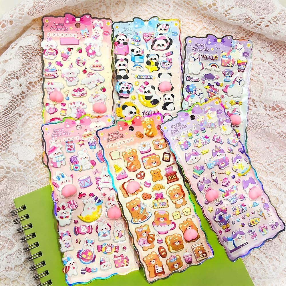 樂天商城 - シール 6枚セット 立体 ぷくぷく 3D ステッカー デコレーション マシュマロ感 おしり デザイン シール帳 カスタム用